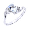 White Gold Pear Shaped Aquamarine and Diamond Proposal Ring