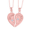 2pc Rose Gold 'Mom' and 'Daughter' CZ Heart Necklace Set