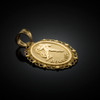 Polished Gold Aquarius Zodiac Sign Oval Pendant Necklace