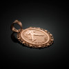Polished Rose Gold Aquarius Zodiac Sign Oval Pendant Necklace