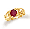 Gold Greek key baby boy ring with ruby red cubic zirconia.