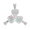 3pc Sterling Silver 'Mom' 'Big Sis' 'Little Sis' Dual CZ Birthstone Heart Charm Set