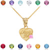 Gold 'Little Sis' Birthstone CZ Heart Charm Necklace