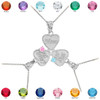 3pc Silver 'Mom' 'Big Sis' 'Little Sis' Dual Birthstone CZ Heart Necklace Set