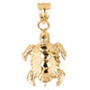 Solid Yellow Gold Detailed Shell Turtle Charm