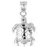 Solid White Gold Detailed Shell Turtle Charm