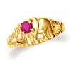 Elephant baby ring with red cubic zirconia in 10k or 14k yellow gold.