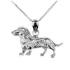 White Gold Dachshund Dog Pendant Necklace