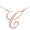 14k Rose Gold Letter Script "C" Diamond Initial Necklace