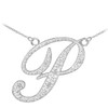 14k White Gold Letter Script "P" Diamond Initial Necklace