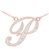 14k Rose Gold Letter Script "P" Diamond Initial Necklace