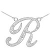 14k White Gold Letter Script "R" Diamond Initial Necklace