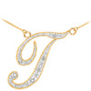 14k Gold Letter Script "T" Diamond Initial Necklace