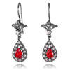 Black Silver Teardrop Ruby CZ Earrings