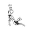 Sterling Silver Stretching Cat Charm Pendant Necklace