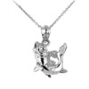 Solid White Gold Sea Bass Charm Pendant Necklace