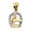 Yellow Gold Diamond Horseshoe with Horse Head Pendant Necklace