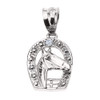 Sterling Silver Diamond Horseshoe with Horse Head Pendant Necklace