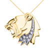 Yellow Gold Roaring Lion Head Diamond Pendant Necklace