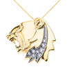 Yellow Gold Roaring Lion Head CZ Pendant Necklace