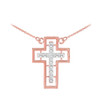 14K Two Tone Rose Gold Cross Diamond Necklace