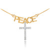 14K Two Tone Gold PEACE Cross Diamond Necklace