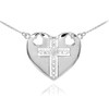 14K White Gold Heart Cross Diamond Necklace