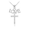 14K White Gold LOVE Cross Diamond Pendant Necklace