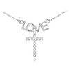 14K White Gold LOVE Cross Diamond Necklace