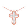 14K Two Tone Rose Gold Diamond Cross Necklace