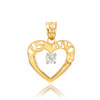 14K Gold 15 Años Heart CZ Pendant Necklace