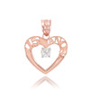 14K Rose Gold 15 Años Heart CZ Pendant Necklace