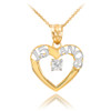 14K Two Tone Gold 15 Años Heart CZ Pendant Necklace