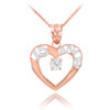 14K Two Tone Rose Gold 15 Años Heart CZ Pendant Necklace
