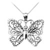 White Gold Filigree Butterfly Pendant Necklace
