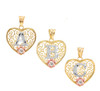 Two Tone Yellow Gold Filigree Heart "A" Initial CZ Pendant Necklace