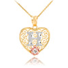 Two Tone Yellow Gold Filigree Heart "H" Initial CZ Pendant Necklace