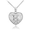 White Gold Filigree Heart "K" Initial CZ Pendant Necklace