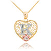 Two Tone Yellow Gold Filigree Heart "K" Initial CZ Pendant Necklace