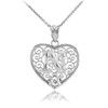 Silver Filigree Heart "N" Initial CZ Pendant Necklace