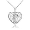 Silver Filigree Heart "P" Initial CZ Pendant Necklace