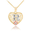 Two Tone Yellow Gold Filigree Heart "R" Initial CZ Pendant Necklace