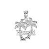 White Gold Hawaii Palm Tree Pendant Necklace