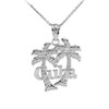 White Gold Cuba Palm Tree Pendant Necklace