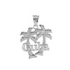 White Gold Cuba Palm Tree Pendant Necklace