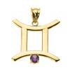 Yellow Gold Gemini Zodiac Sign June Birthstone Pendant Necklace