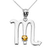 White Gold Scorpio Zodiac Sign November Birthstone Pendant Necklace