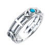 White Gold Milgrain Sideways Cross Turquoise Evil Eye Good Luck Ring