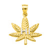 Yellow Gold Marijuana Cannabis Leaf "HI" Script Pendant Necklace