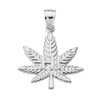 Sterling Silver Marijuana Cannabis Leaf "HI" Script Pendant Necklace